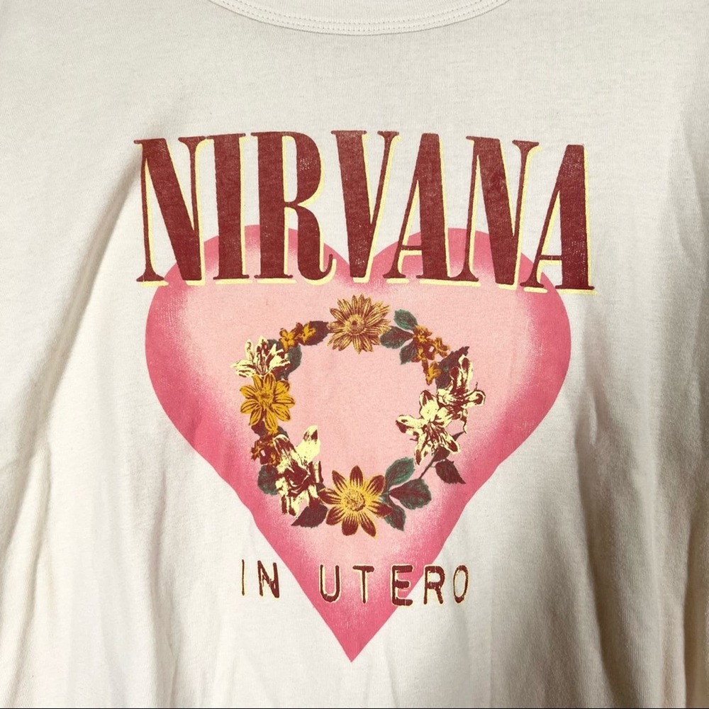 FREE PEOPLE NWOT Nirvana In Utero Heart Shaped Box Band Tee Shrunken XL - Picture 3 of 7